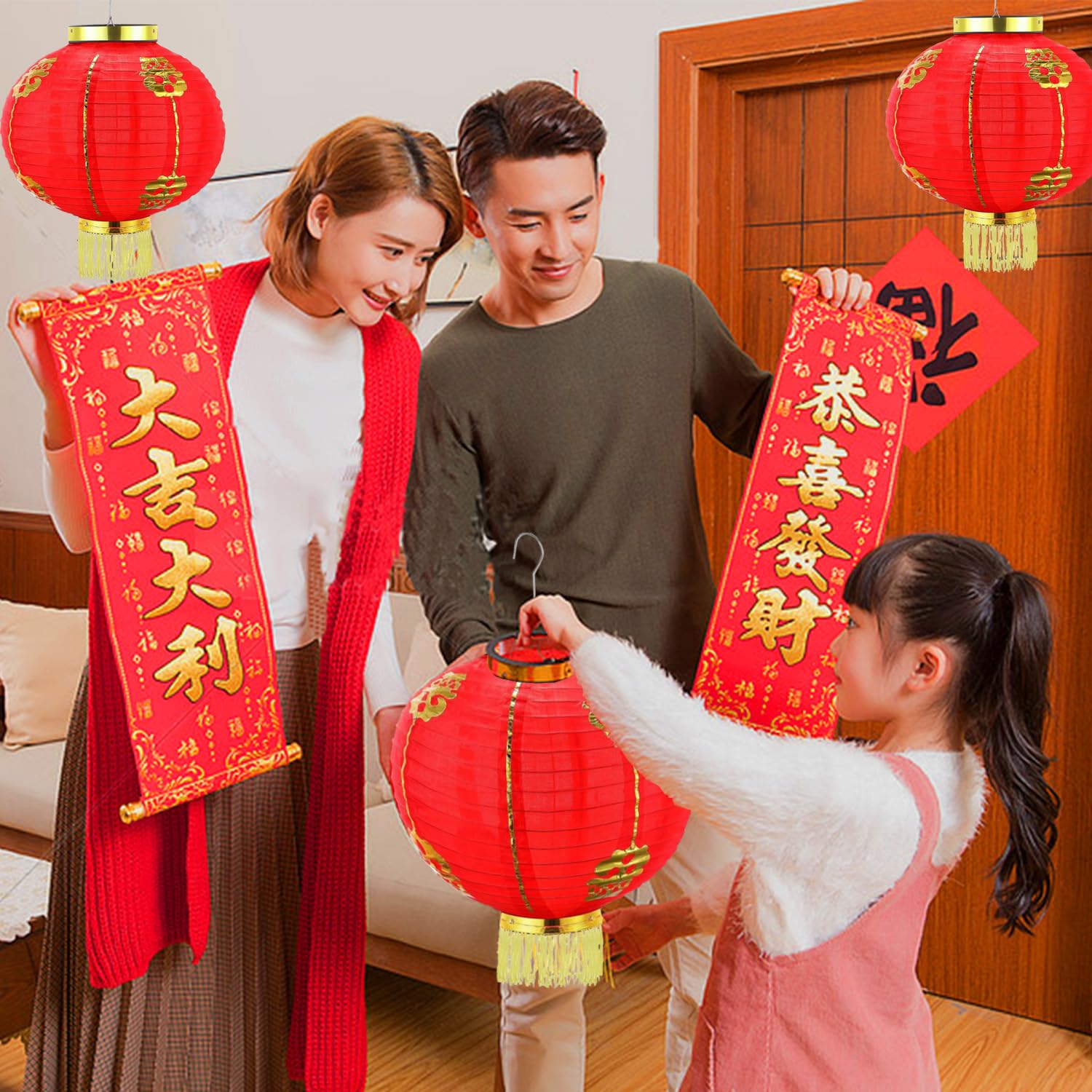 Chinese New Year Red Fabric Lanterns - 12