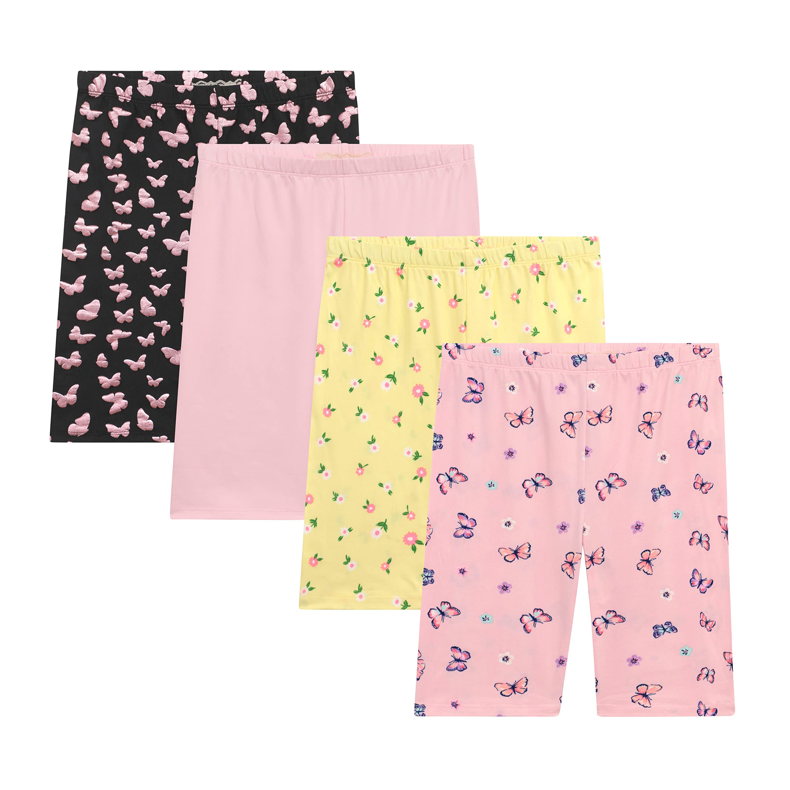 BTween Girls 4 Pack Athletic Bike Shorts - High Waist Workout Shorts for Running, Yoga & Gym - Breathable Comfort Stretch Fabric for Active Girls - Perfect for Sports, Dance & Everyday Wear