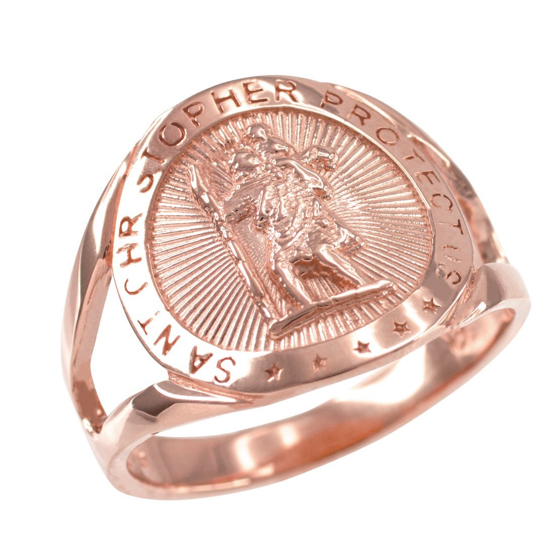 10K Rose Gold Saint Christopher Women's Medallion Ring - Elegant Religious Jewelry for Protection & Travel Blessings - Perfect Gift for Baptism, First Communion & Everyday Wear