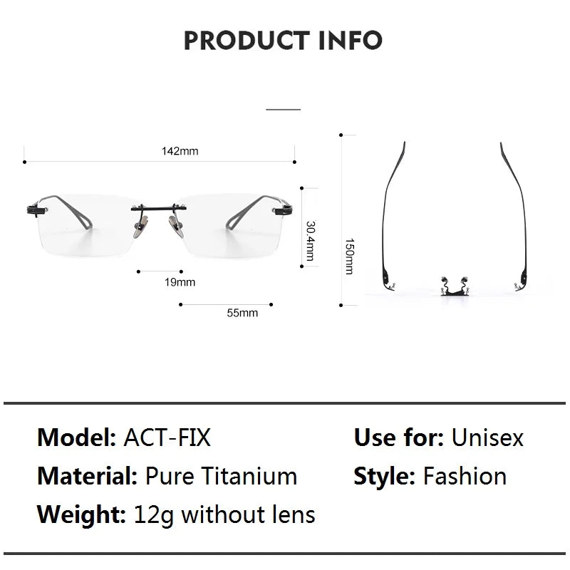 Aimee Unisex Rimless Big Square Titanium Eyeglasses 30419 - Lightweight Durable Frame for Men & Women - Perfect for Reading, Work, and Everyday Fashion