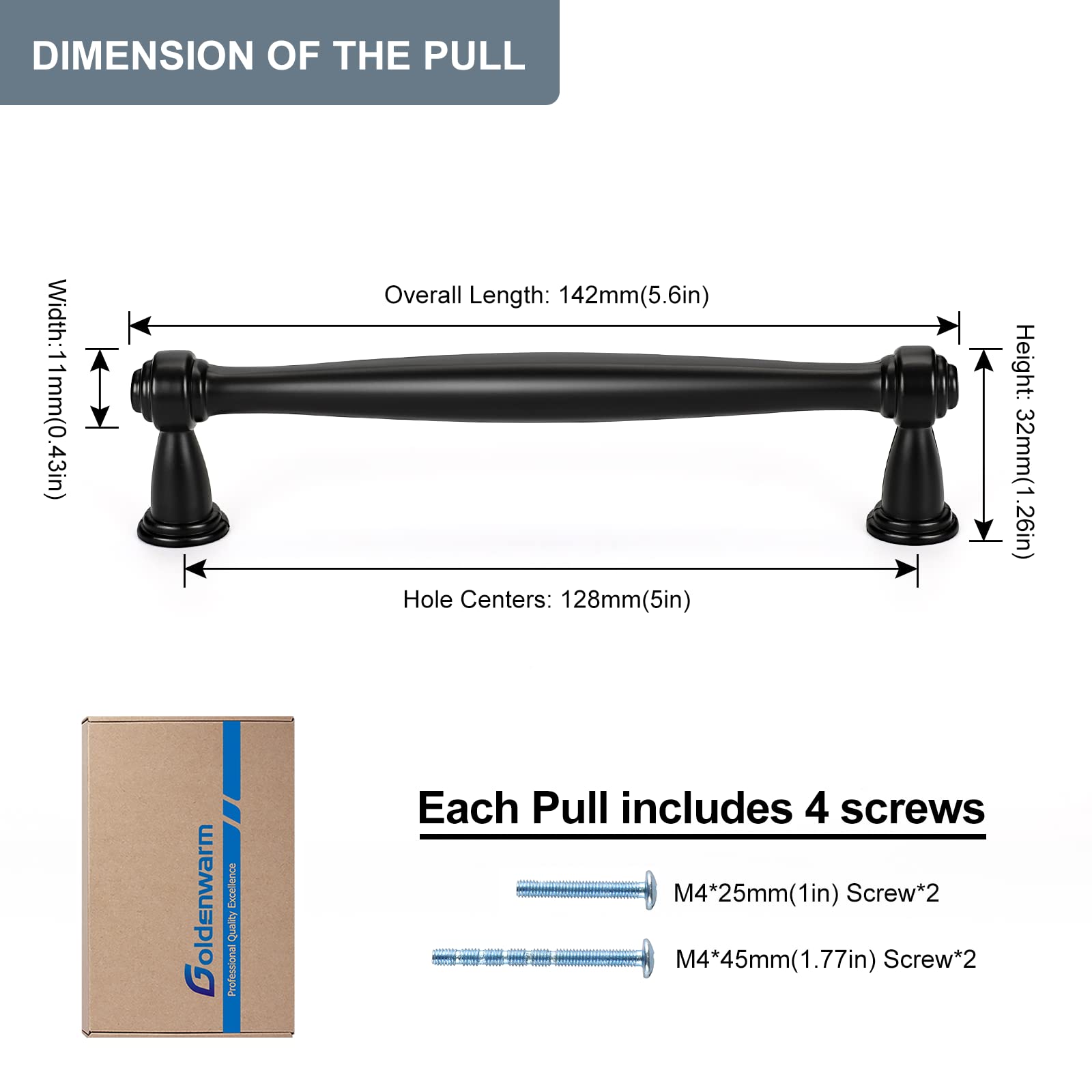 GoldenWarm 5-Pack 5-Inch Black Cabinet Pulls - Matte Black Drawer Handles for Kitchen Cabinets, Bathroom Vanity, Dresser & Cupboard Hardware - Modern Upgrade for Home & Office Furniture