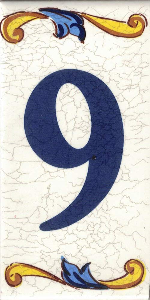 Hand Painted Glazed Ceramic House Numbers - Spanish Technique Address Plaque for Home, Mailbox & Front Door (Set of 9) - Perfect for Curb Appeal & Package Delivery Identification