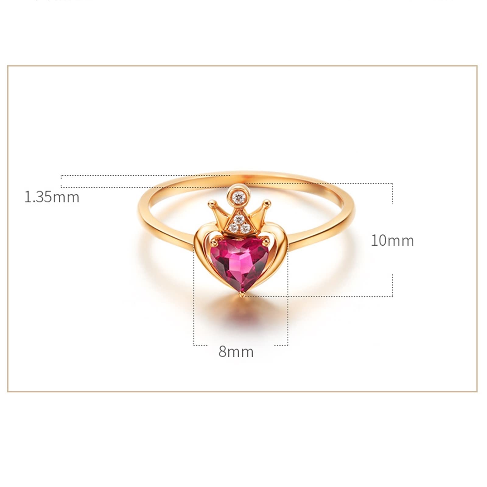 18K Gold Love Friendship Ring for Women - Crown Rose Red Pink Tourmaline & White Diamond (0.336ct) Wedding Band, Anniversary Gift, Promise Ring, Valentine's Day Jewelry