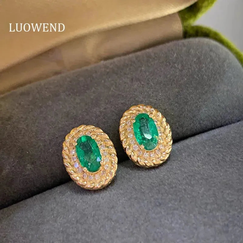 18K Yellow Gold Earrings with Real Natural Emerald & Shiny Diamonds – Classic Fine Jewelry for Women | Elegant Gift for Birthday, Anniversary & Special Occasions | Perfect for Parties, Weddings & Evening Events