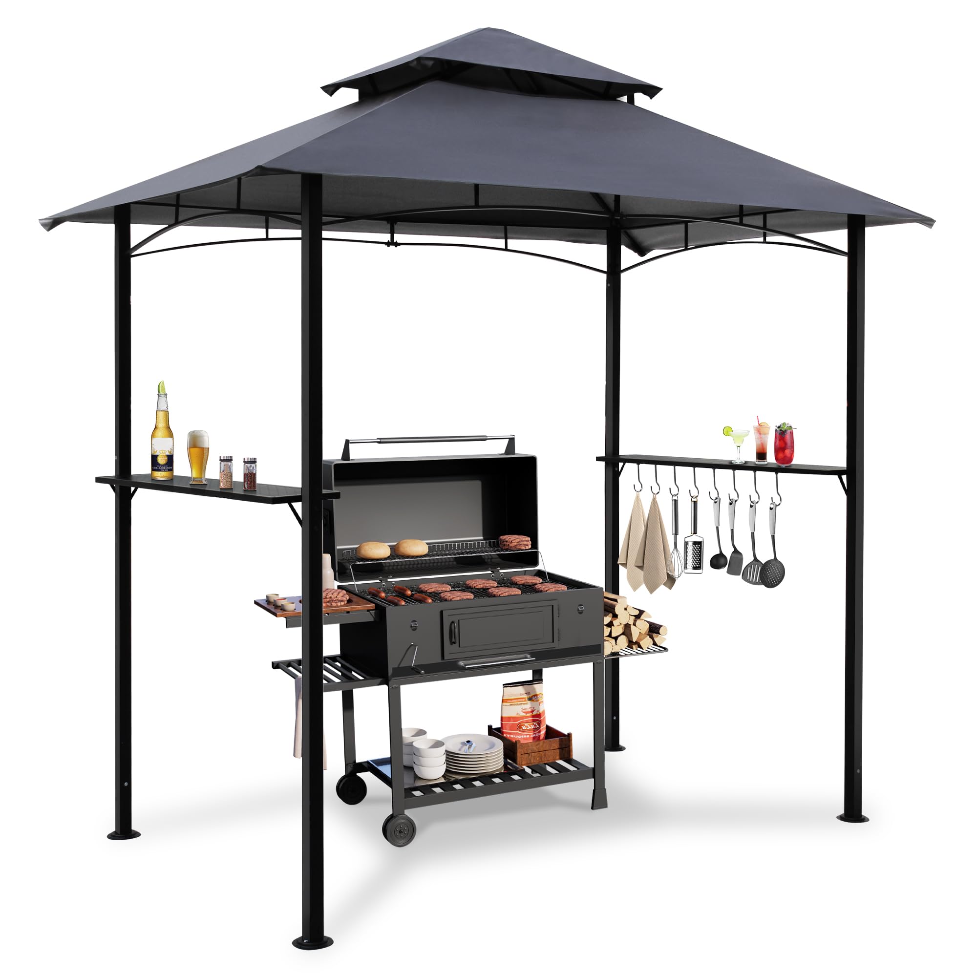 8'x 5' Outdoor BBQ Grill Gazebo with LED Lights - Waterproof Patio Canopy Shelter for Backyard, Garden & Camping (Grey) - Perfect for Summer Cookouts, Parties & Outdoor Dining