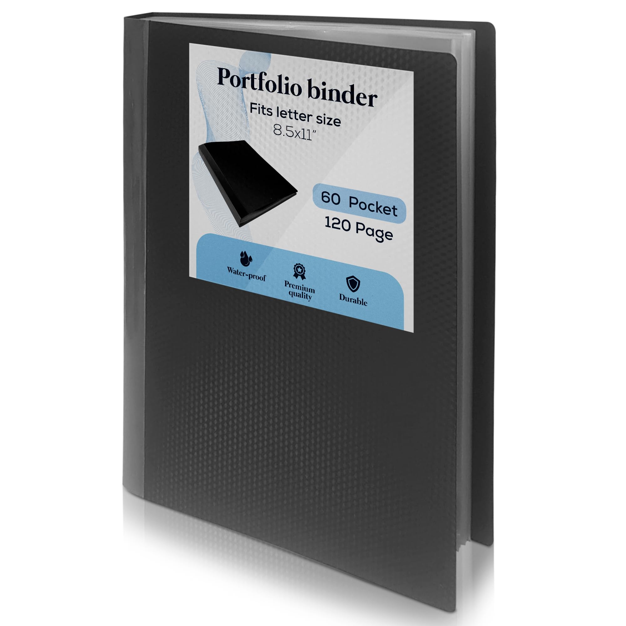 60-Pocket 120-Page A4 Art Portfolio Binder 8.5'x11' with Plastic Sleeves - 3D Lattice Finish Black Display Book Folder for Artists, Students & Professionals - Perfect for Artwork Storage, School Projects & Portfolio Presentations