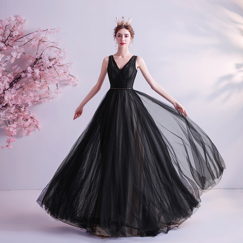 Elegant Black V-Neck A-Line Tulle Prom Dress for Evening Formal Party Gown 614 | Perfect for Homecoming, Prom Night, Wedding Guest & Special Occasions