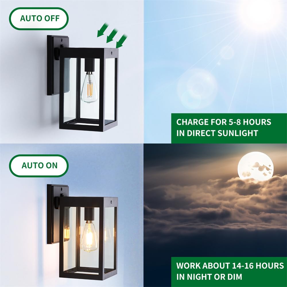MDENLT Solar Powered Outdoor Wall Lights - Waterproof Aluminum Sconce Lighting for Porch, Garage, Entryway - Matte Black Finish - Perfect for Home Security and Pathway Illumination
