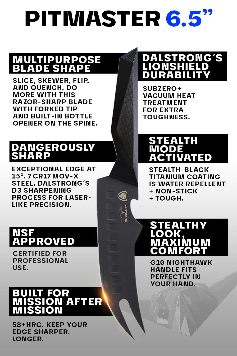 Dalstrong BBQ Pitmaster Knife 6.5 Inch - Shadow Black Series Professional Chef Knife | NSF Certified | High Carbon German Steel | Perfect for Grilling, Slicing Meats & Outdoor Cooking