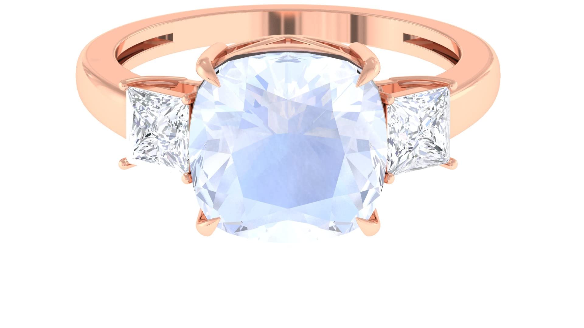 14K Solid Gold Cushion Cut Moonstone Engagement Ring with Moissanite - Three Stone Women's Jewelry for Weddings, Anniversaries & Special Occasions