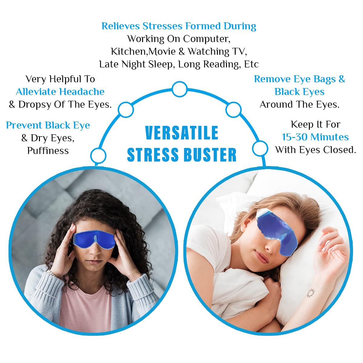 Kuber Industries Cooling Gel Eye Mask for Dark Circles & Pain Relief - Reusable Blue Eye Mask with Cooling Gel Pads (Pack of 2) | Perfect for Travel, Sleep & Relaxation