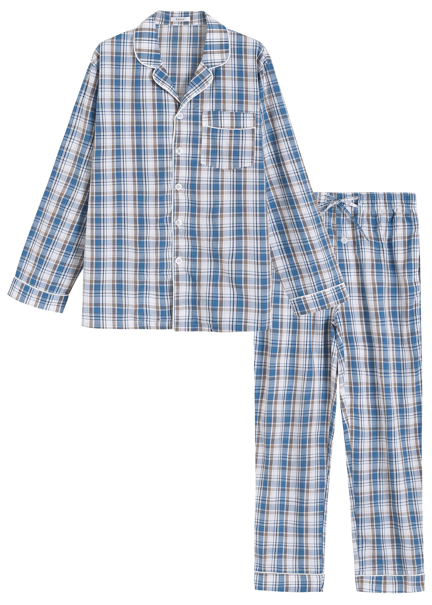 Men's Lightweight Cotton Pajama Set - Long Sleeve Shirt & Pants for Comfortable Sleep & Lounge Wear - Perfect for Nighttime Relaxation, Travel & Home Use