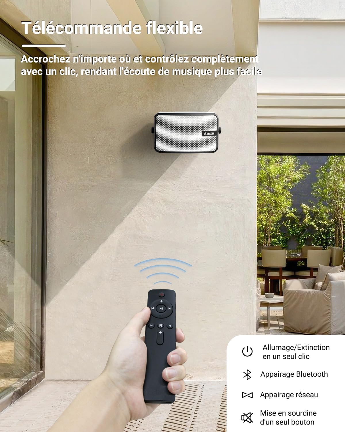 IPX5 Waterproof Outdoor Bluetooth Wall Speaker - Powerful Audio with Deep Bass, 100 Speaker Sync (White, MZ621) - Perfect for Pool Parties, Backyard BBQs & Patio Entertainment
