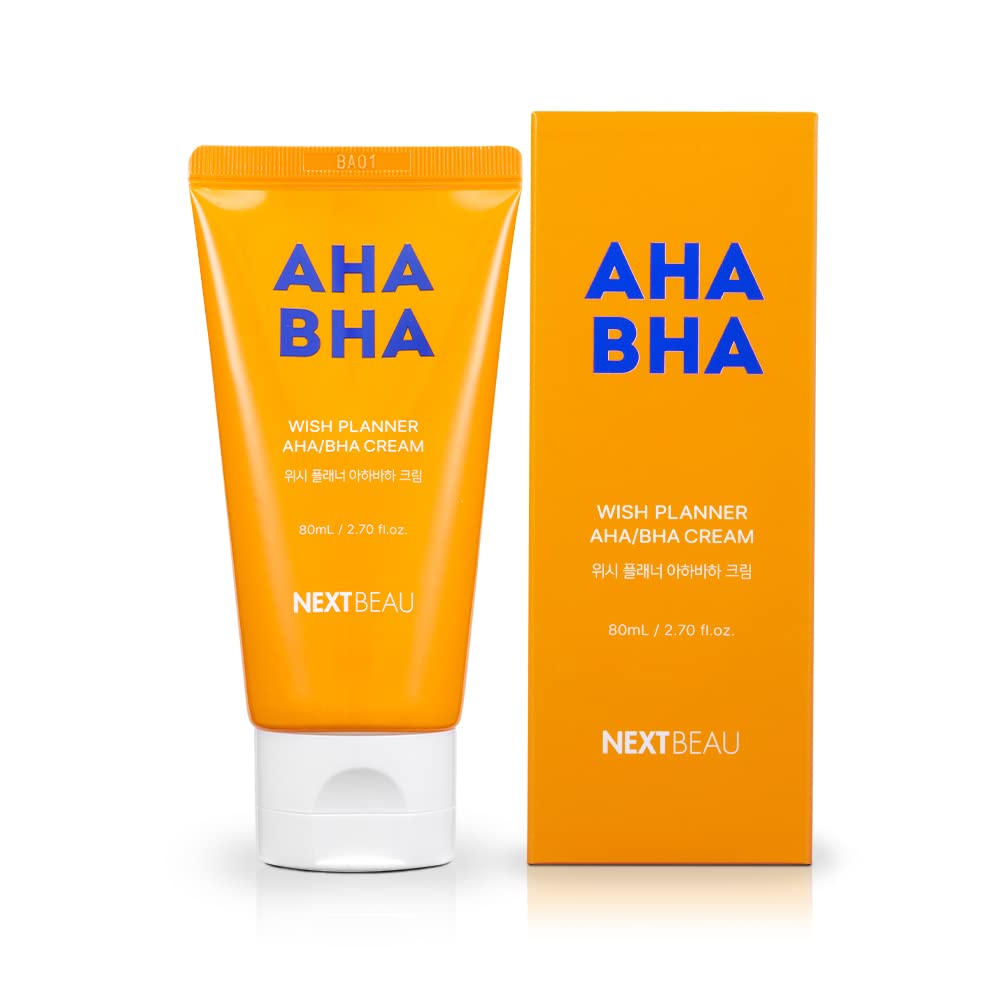 NEXTBEAU Wish Planner AHA/BHA Exfoliating Cream [2.7 fl oz/80ml] - Korean Skincare for Daily Hydration & Moisturizing - Brightening Facial Treatment for Acne-Prone & Sensitive Skin - Perfect for Nighttime Routine & Post-Cleanse Care