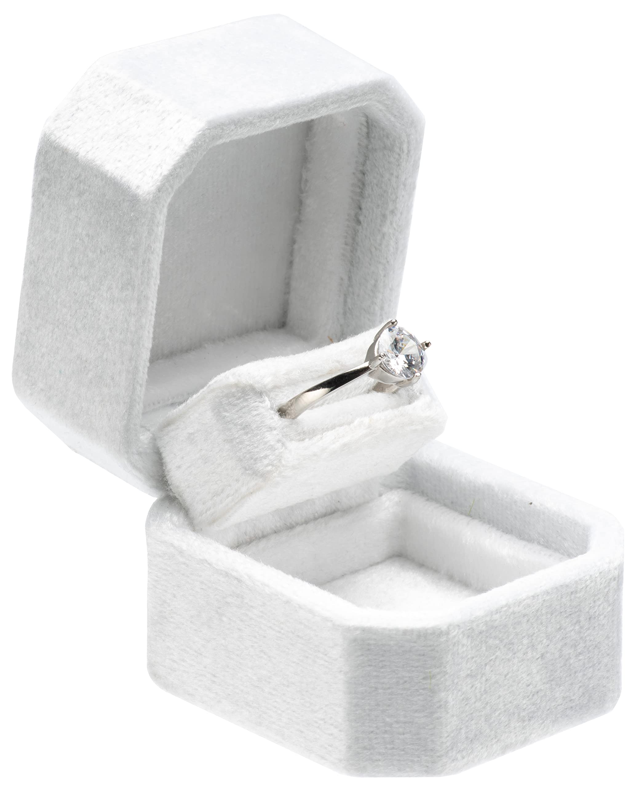 Velvet Ring Box for Engagement Wedding - Jewelry Gift Packaging (White) - Perfect for Proposals & Gifts