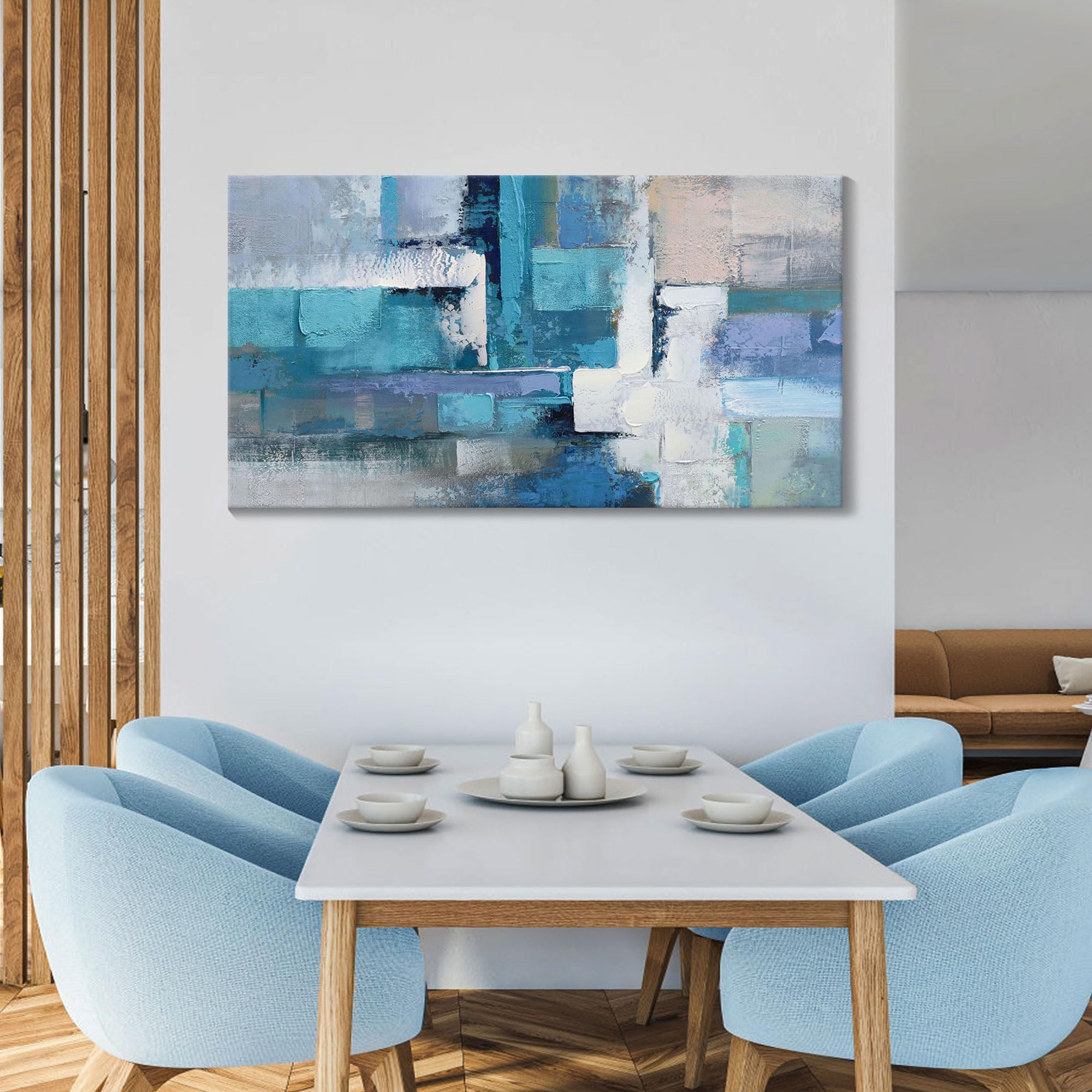 Blue Abstract Canvas Wall Art - Modern Home Decor for Living Room, Bedroom & Office | Handmade Painting for Wall Decoration | Perfect Gift for Housewarming & Interior Design