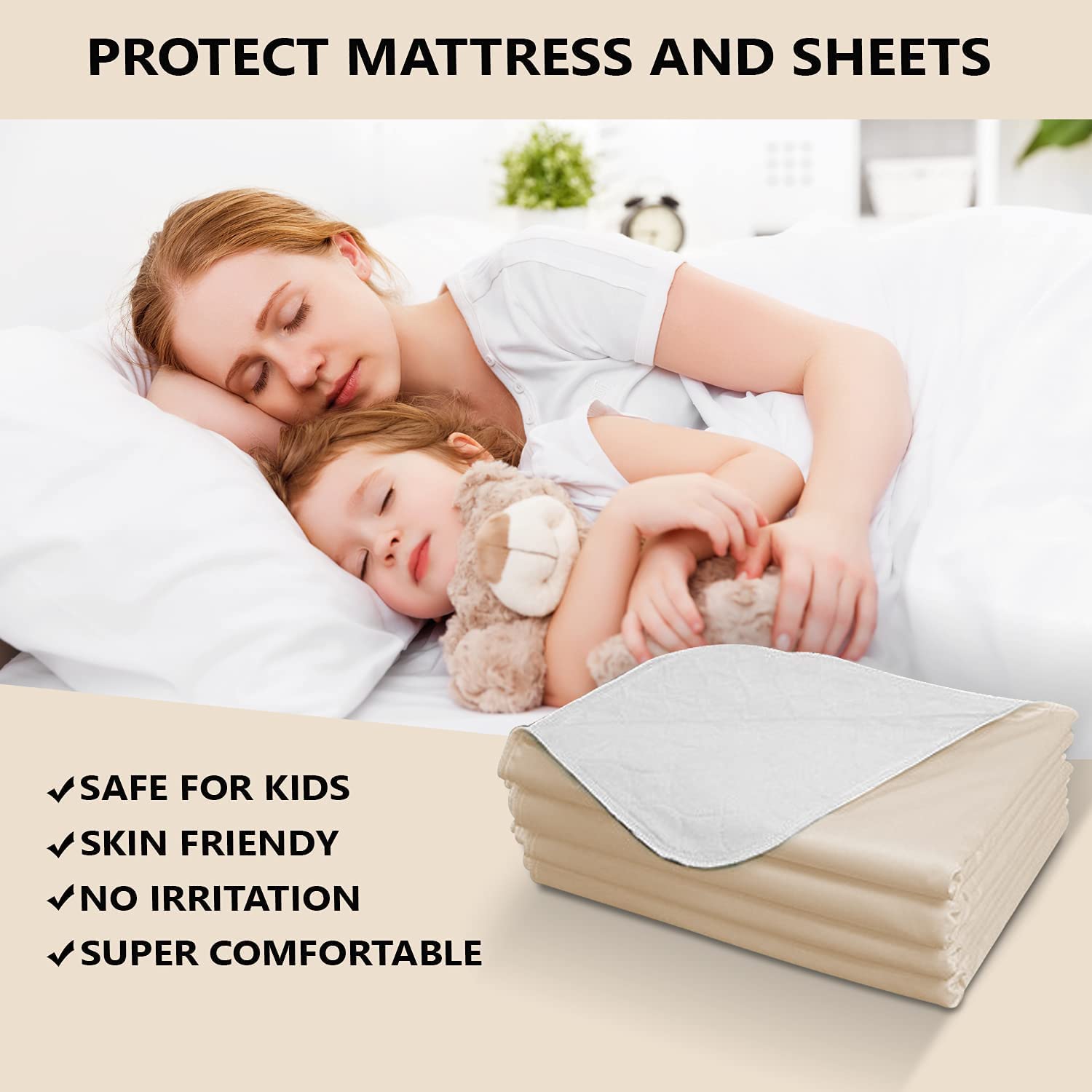 Reusable Waterproof Washable Bed Underpad - Absorbent Incontinence Mattress Protector Pad - Pack of 4 (3 Pink 1 Beige, 34