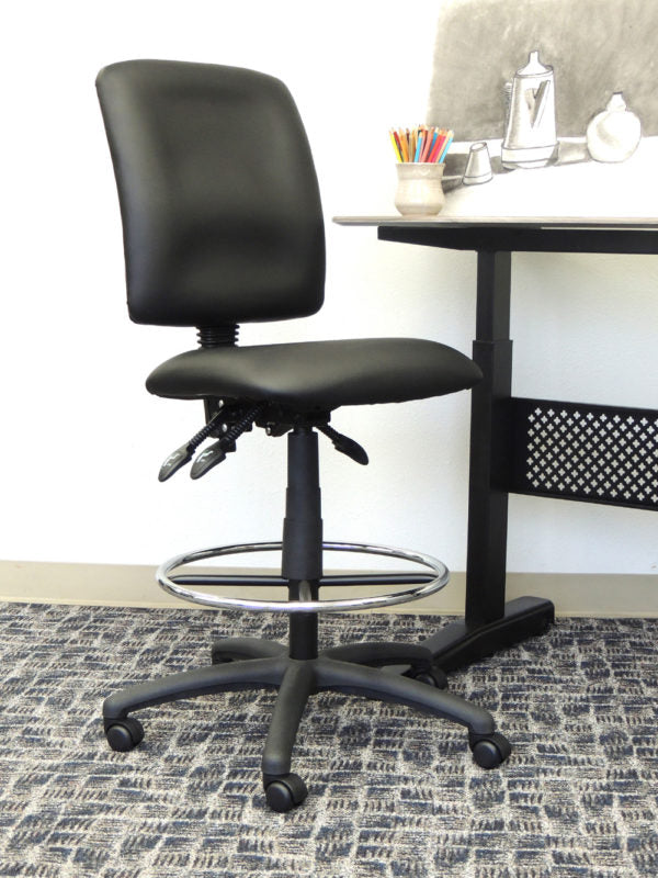 Boss Drafting Stool with Black Leather Seat - Adjustable Height Office Chair (Models B1645, B1646, B1647) - Perfect for Architects, Artists & Home Office Workspaces