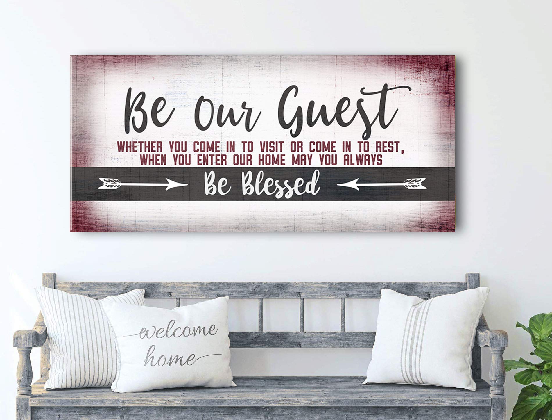 Be Our Guest Wall Art - Large Framed Bedroom Decor Sign (60x27, Wine Red) | Perfect for Guest Rooms, Above Bed Decor & Home Interior Design