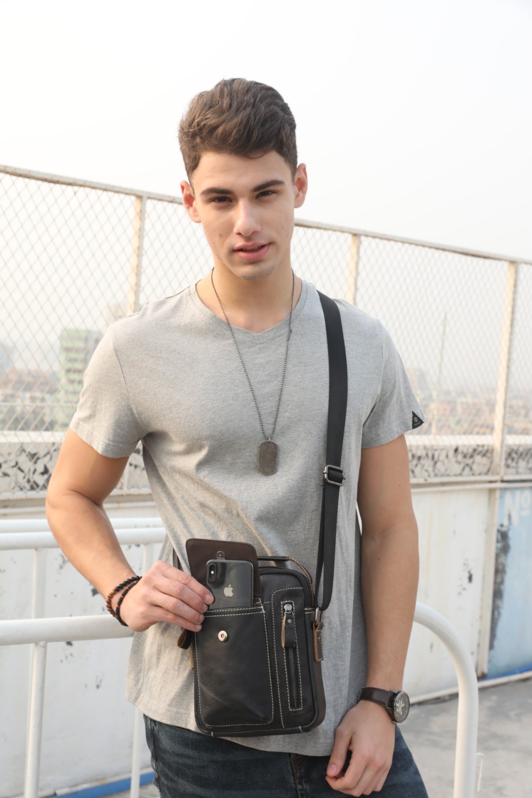 Genuine Leather Men's Small Shoulder Bag - Retro Lightweight Crossbody Satchel for Business, Casual, Sport, Hiking & Travel - Perfect for Everyday Use, Commuting and Outdoor Adventures