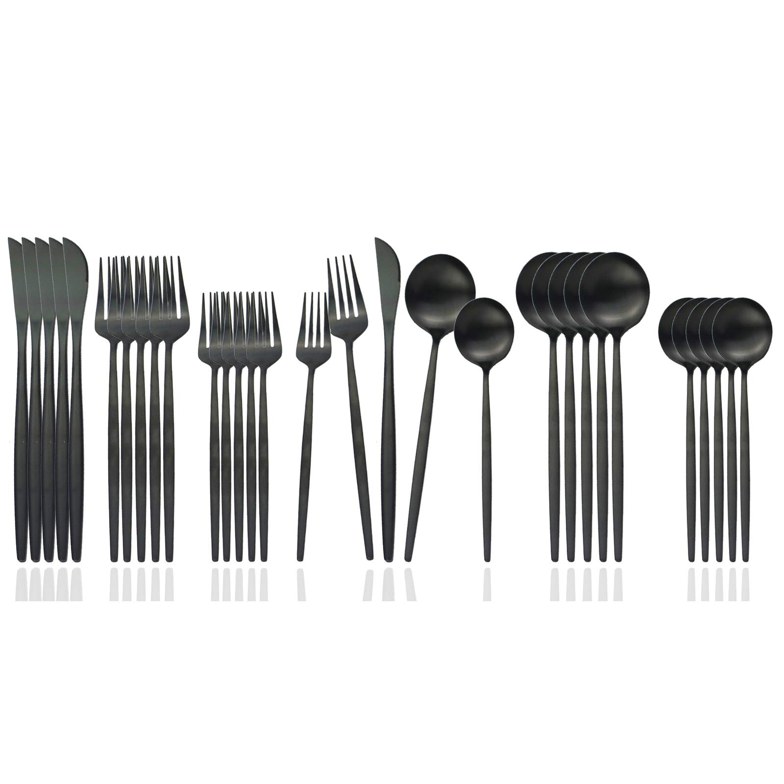 Premium 30-Piece Stainless Steel Flatware Set - Matte Black Satin Finish Cutlery for 6, Includes Spoons & Forks | Dishwasher Safe Kitchen Utensils | Perfect for Dinner Parties, Restaurants & Everyday Dining
