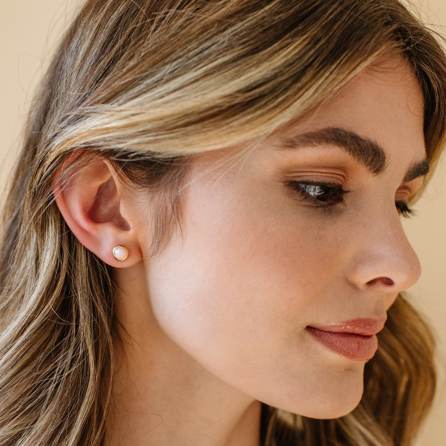 Dainty Legacy Stud Earrings - Pink Opal & Gold Plated for Women | Elegant Gift for Birthday, Anniversary & Everyday Wear