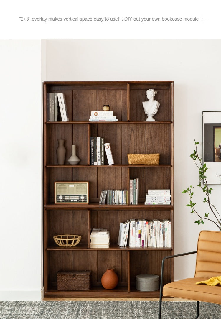 Solid Black Walnut Wood Floor Standing Low Bookcase - Modern Bookshelf with Storage for Living Room, Office & Study | Durable Wooden Shelf for Home Decor & Organization