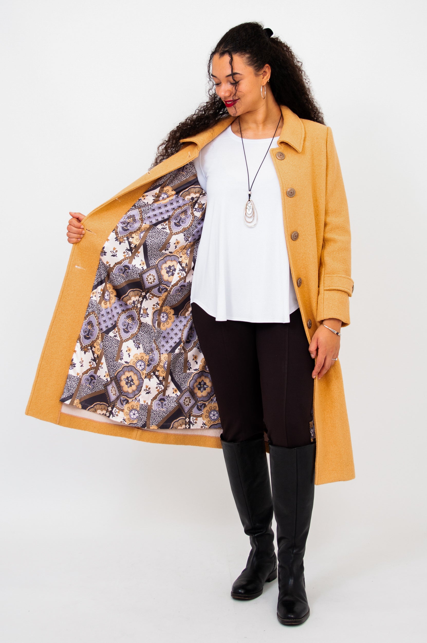 Edna Coat Women's Boiled Wool Jacket in Latte Color - Perfect for Fall and Winter Outerwear, Office Wear & Casual Outfits