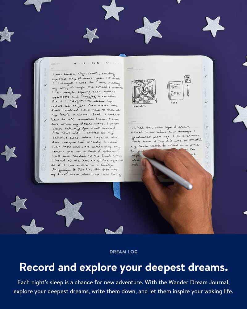 Premium Clothbound Hardcover Guided Dream Journal - Dark Blue, 192 Pages, 5.4