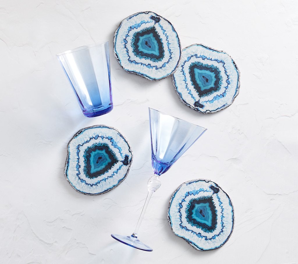 Premium Blue Marine-Themed Drink Coasters Set of 4 - Elegant Gift Box Packaging - Perfect for Home Bars, Beach Houses & Nautical Decor