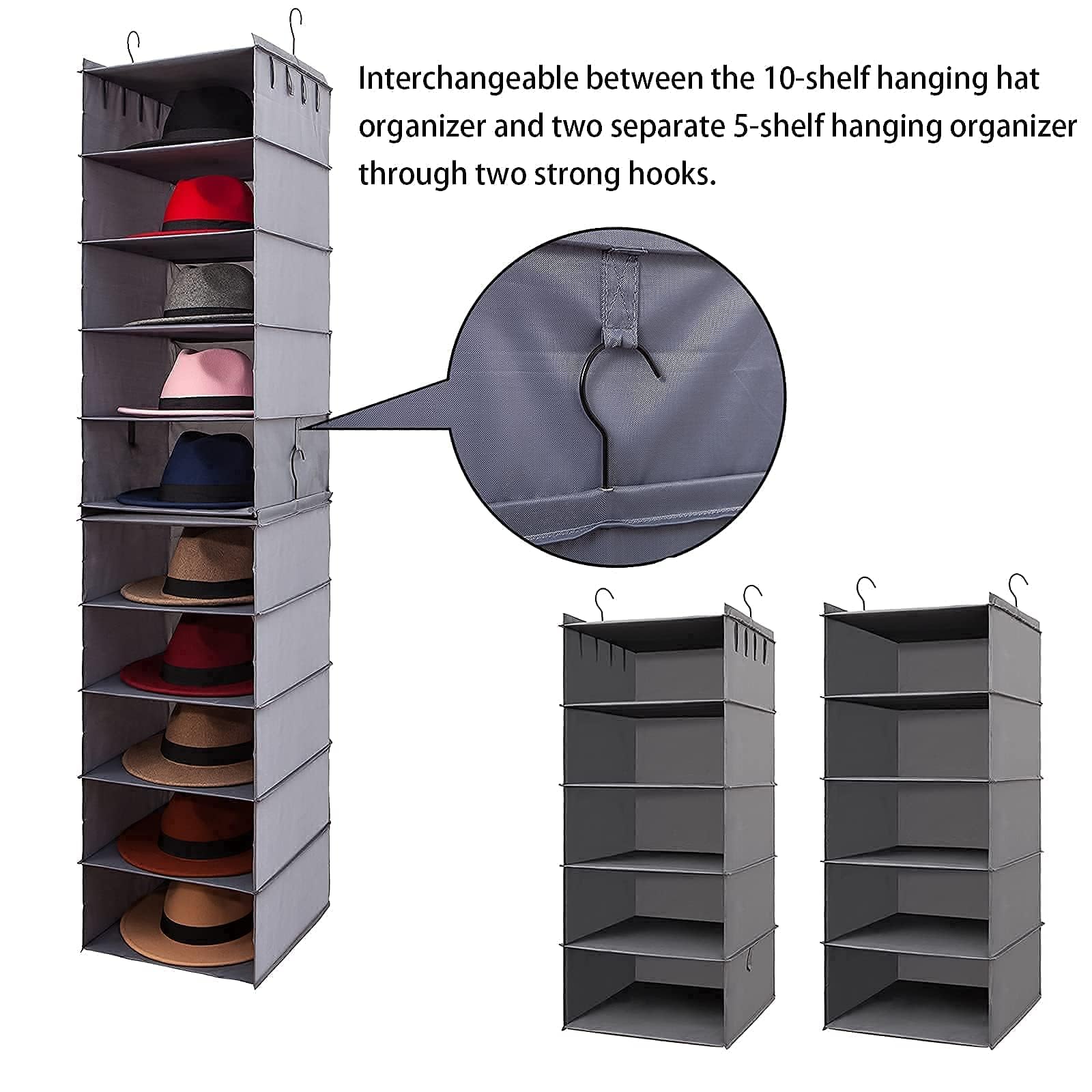 Stylish Summer Straw Fedora Hats for Men & Women | 10-Shelf Hat Organizer for Fedora & Panama Hats | 2-Pack 5-Shelf Hanging Closet Storage | Perfect for Beach Vacations, Outdoor Events & Wardrobe Organization