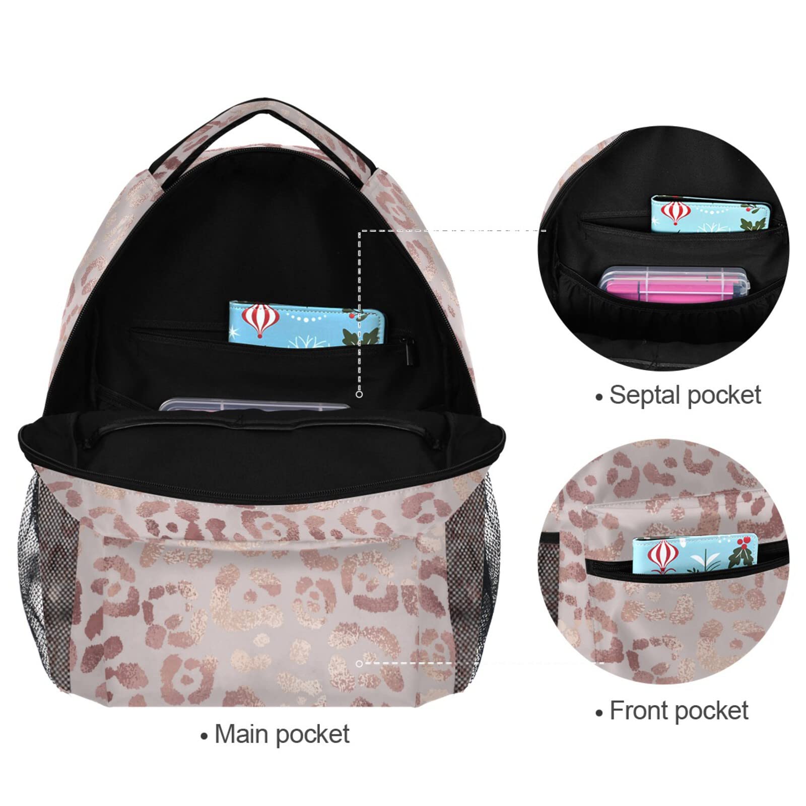 Stylish Rose Gold Leopard Print Laptop Backpack for College Students & Professionals - Durable School Bookbag with iPad/Tablet Compartment - Perfect for Travel, Work & Campus Life (One Size Fits All)