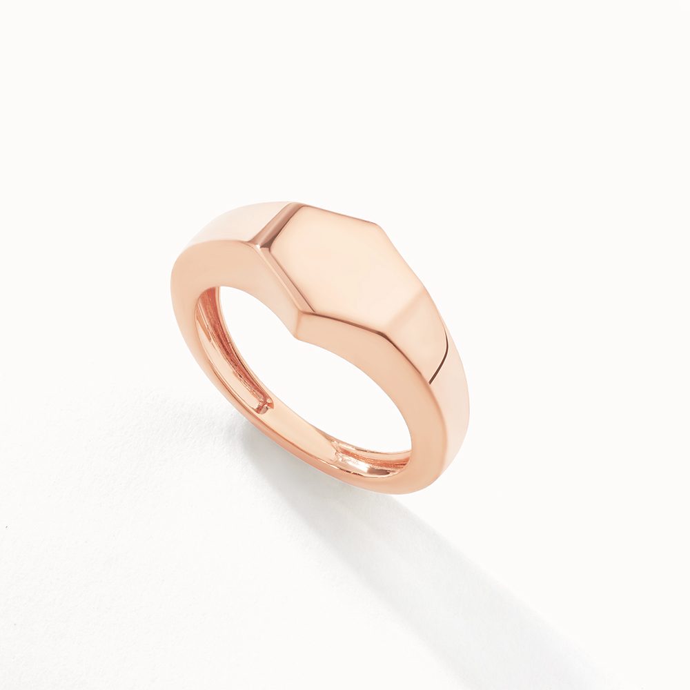 Personalized Engravable Hexagon Signet Pinky Ring in Rose Gold - Perfect for Gifts, Weddings & Special Occasions