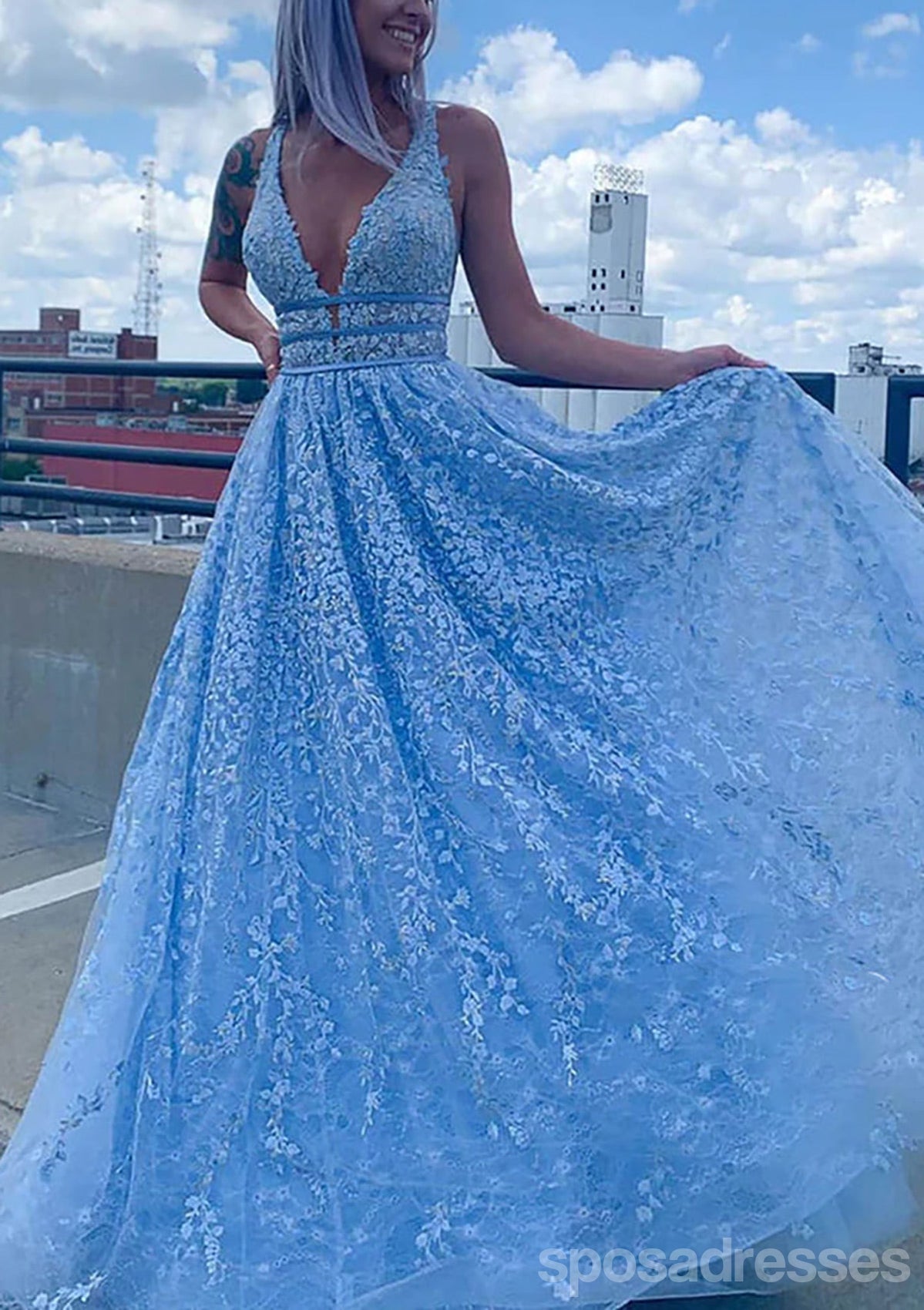 Elegant Blue A-Line V-Neck Maxi Long Prom Dress for Evening Party & Formal Events | Perfect for Homecoming, Prom Night & Special Occasions