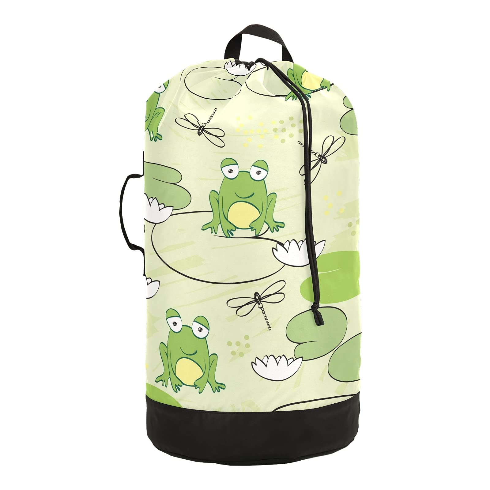 Frogs & Dragonflies Laundry Backpack - Portable Drawstring Clothes Hamper for College Dorm, Travel, Laundromat & Apartment - Waterproof Laundry Storage Bag for Gym, Camping & Beach Trips