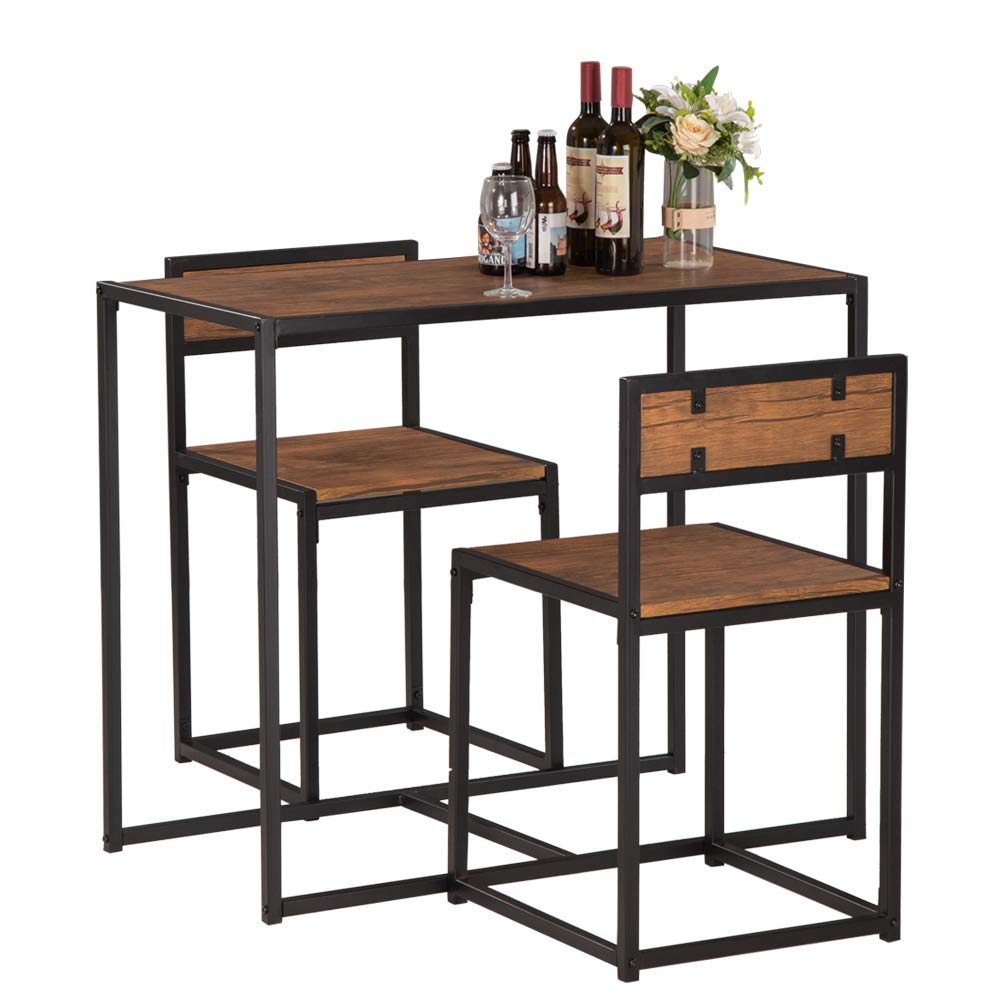 MTFY 3 Pcs Modern Wood Dining Table Set with Two Stools, Contemporary Kitchen Breakfast Table for Small Spaces, Home, and Apartments
