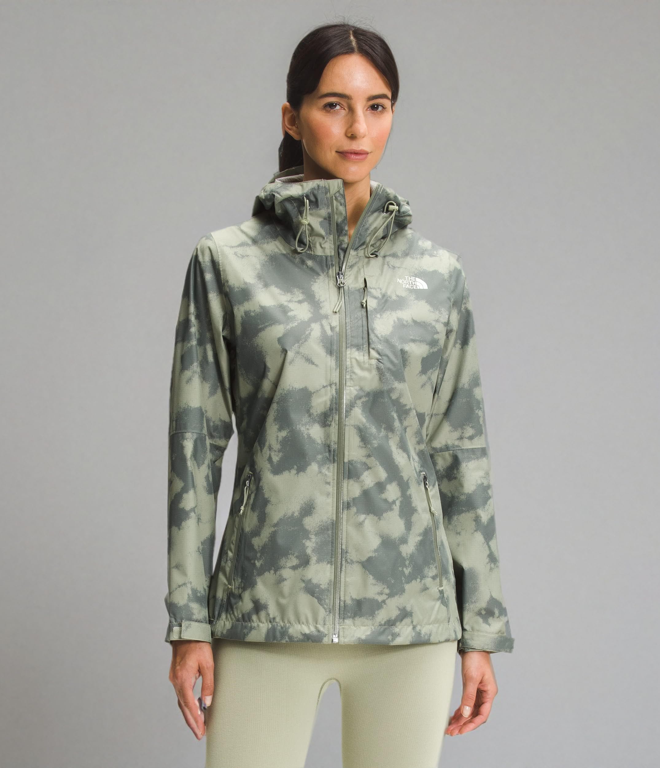 The North Face Women's Alta Vista Printed Waterproof Jacket - Retro Tea Green Dye, Medium | Outdoor Hiking & Travel Windbreaker for Women