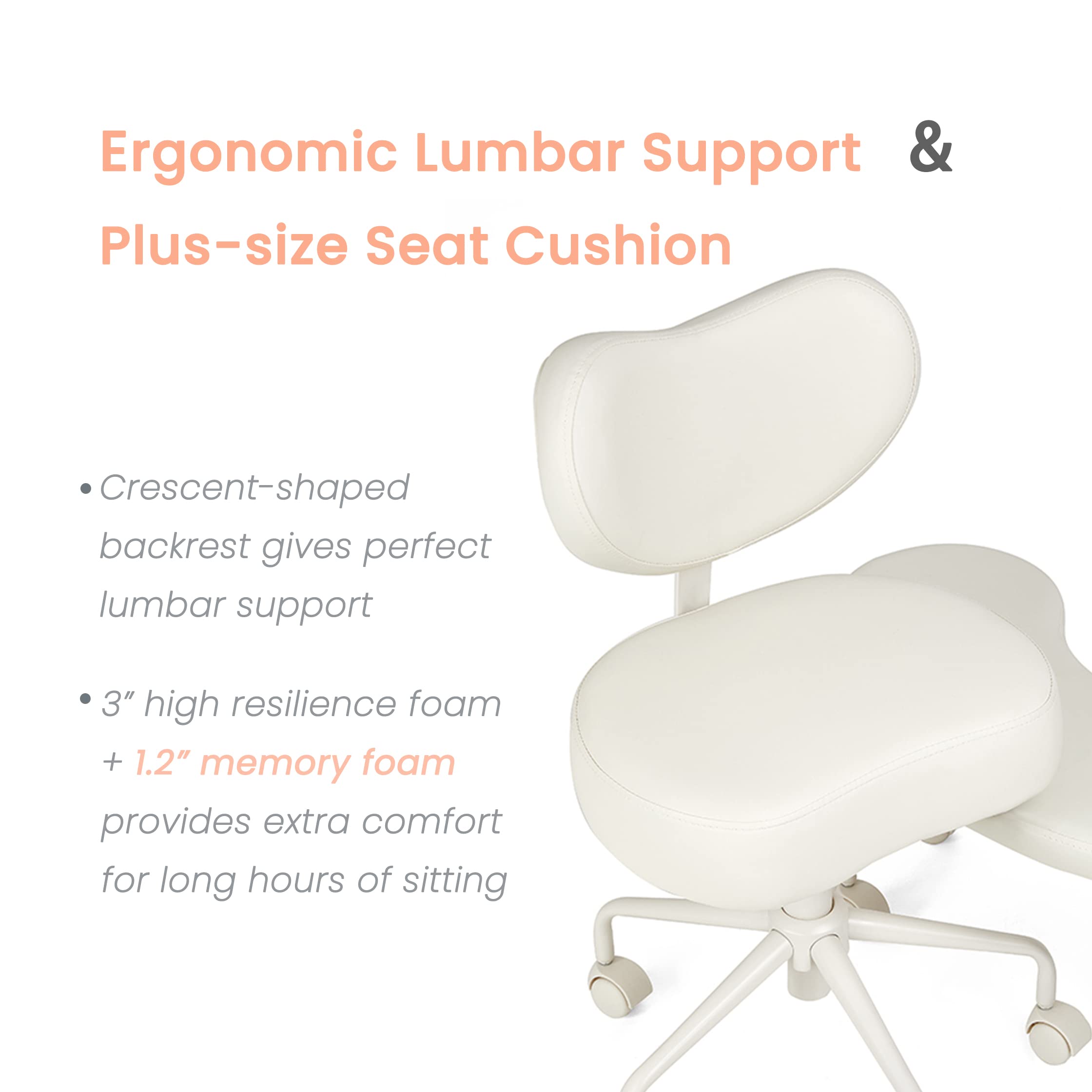 Meditation Chair with Wheels - Adjustable Cross Legged Desk Chair for ADHD & Fidgety Sitters, Lumbar Support & Flexible Design, Ivory - Perfect for Yoga, Office & Home Meditation