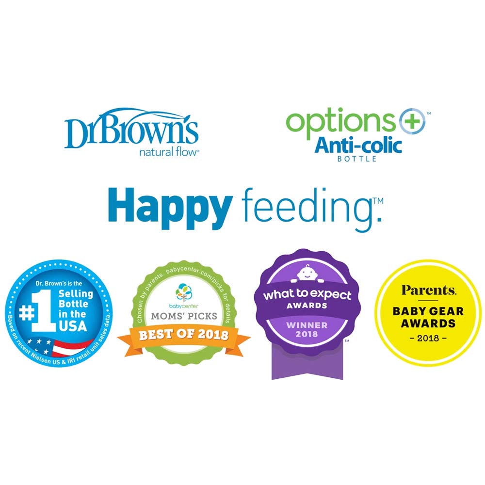 Dr. Brown's 5oz Options+ Wide-Neck Baby Bottles, 2-Pack - BPA-Free Anti-Colic Bottles for Newborns & Infants - Perfect for Breastfeeding Transition & On-The-Go Feeding