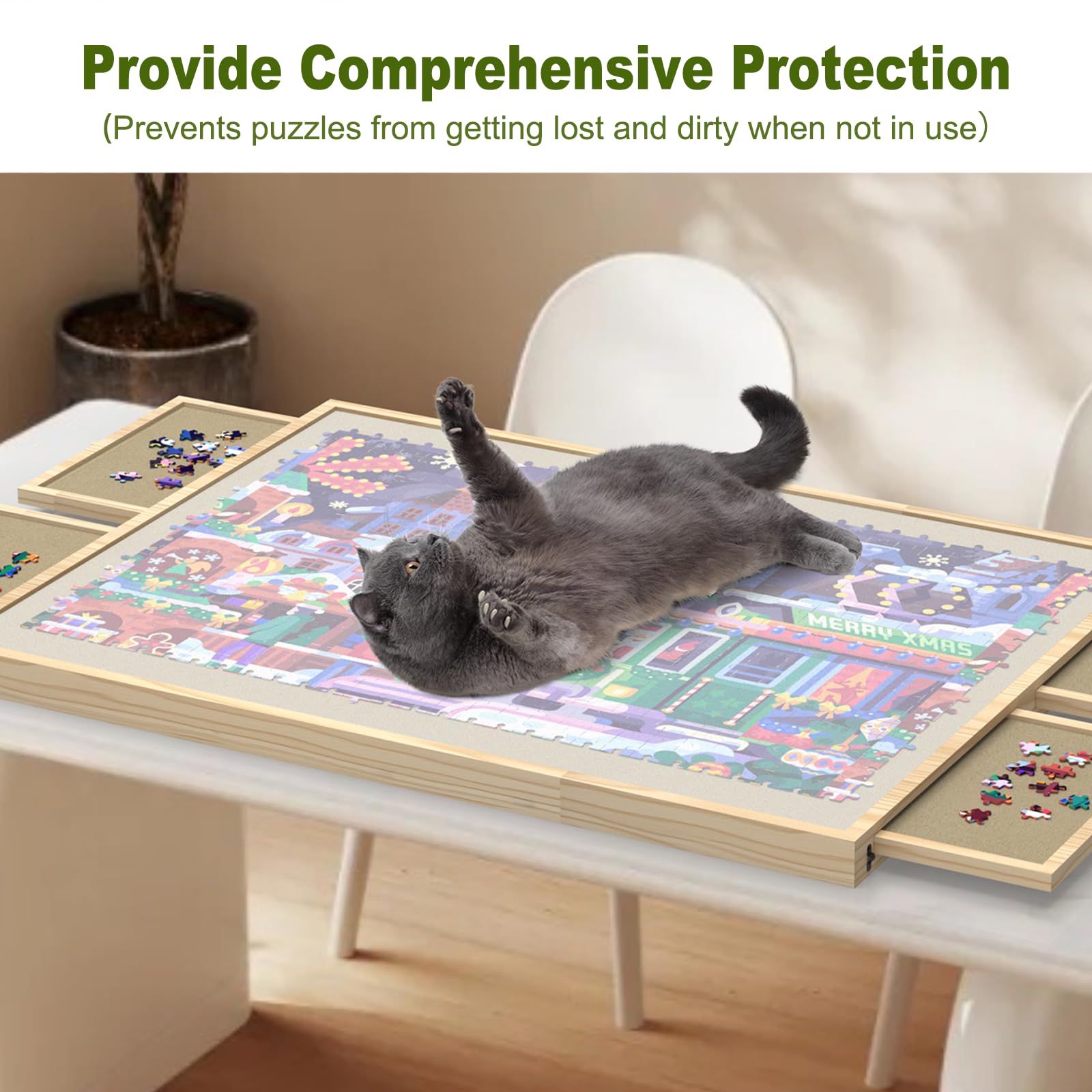 1500 Piece Jigsaw Puzzle Board with Drawers & Cover - Adjustable Tilt Stand & Rotating Lazy Susan - Portable Puzzle Mat for Adults & Kids - Perfect for Family Game Nights, Travel & Home Entertainment