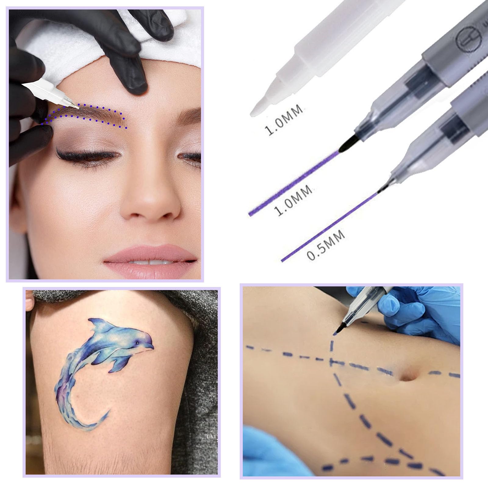 10Pcs Microblading Skin Marker Tattoo Stencil Pens - Permanent Makeup Positioning Tool with Surgical Tips & Paper Ruler for Eyebrows, Lips & Skin (5 Single Head + 5 Double Heads) - Ideal for Professional Tattoo Artists & Beauty Salons