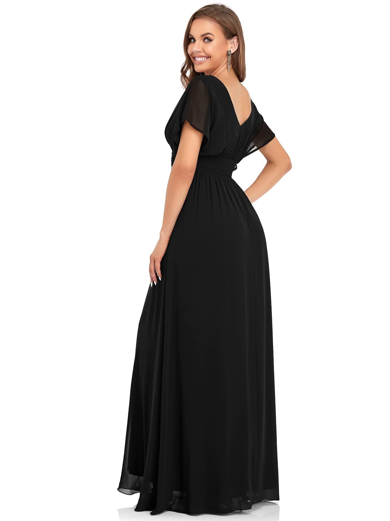 Ever-Pretty Women's Elegant V-Neck Formal Evening Gown 7851 - Long Sleeve Floor Length Party Dress for Prom, Wedding, Black Tie Events