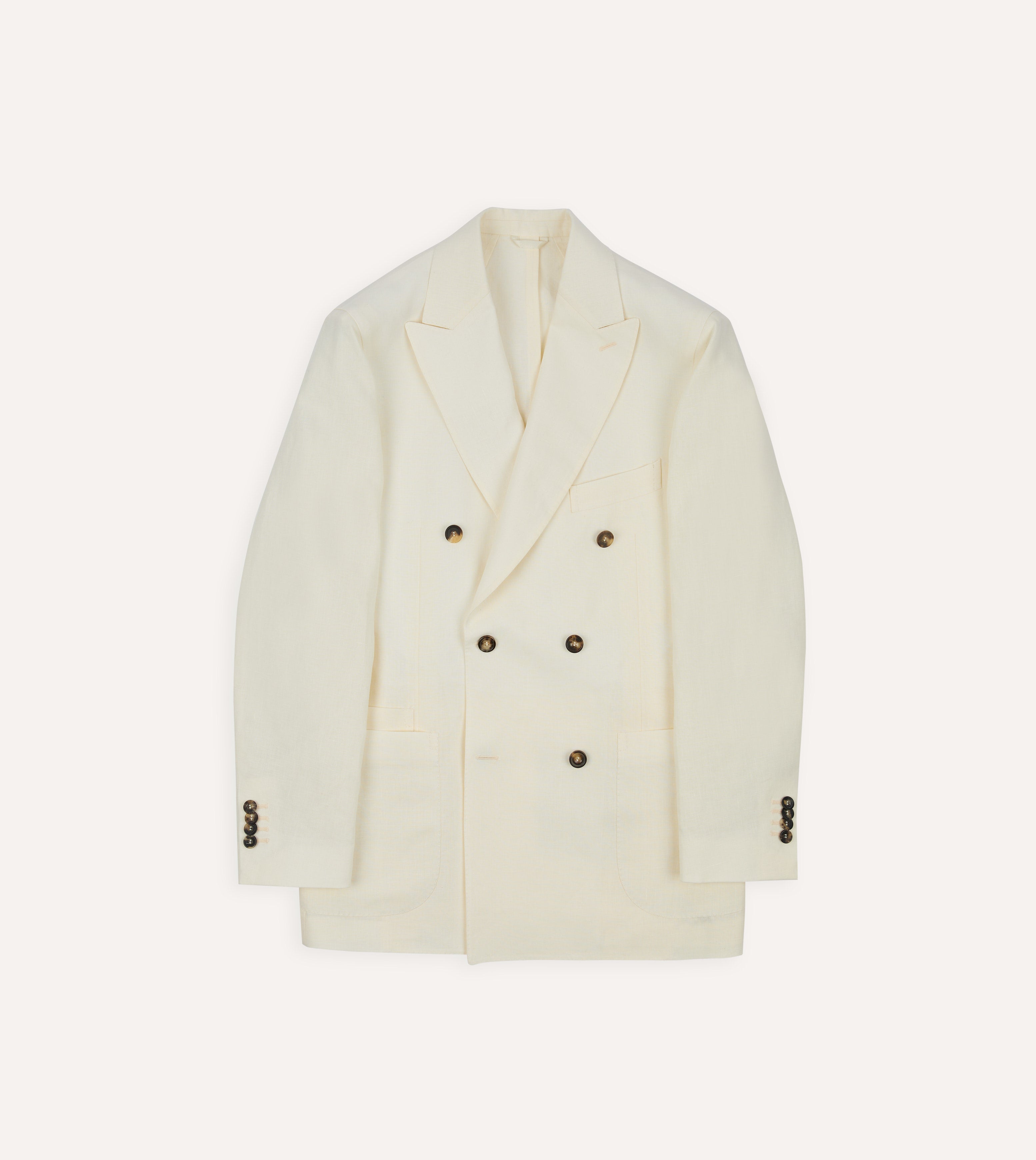 Elegant Ecru Linen Double Breasted Tailored Blazer for Women - Perfect for Office Wear, Business Meetings & Formal Events