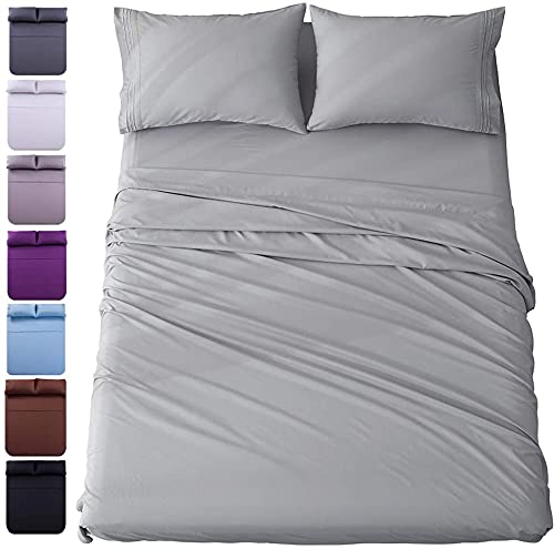 QLAZO 6-Piece King Size Microfiber Bed Sheet Set - 1800 Thread Count Percale Weave, 16 Inch Deep Pockets, Ultra Soft & Breathable - Grey Twin XL - Perfect for Master Bedroom, Guest Room & Dormitory