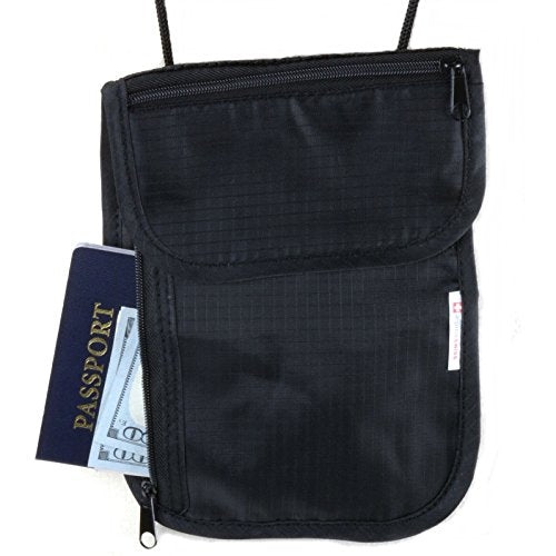 Alpine Swiss RFID Blocking Travel Wallet - Hidden Neck Pouch for Money & Passport Security - Under Clothing Stash Bag for Men & Women (Black) - Perfect for Airports, Sightseeing & International Travel