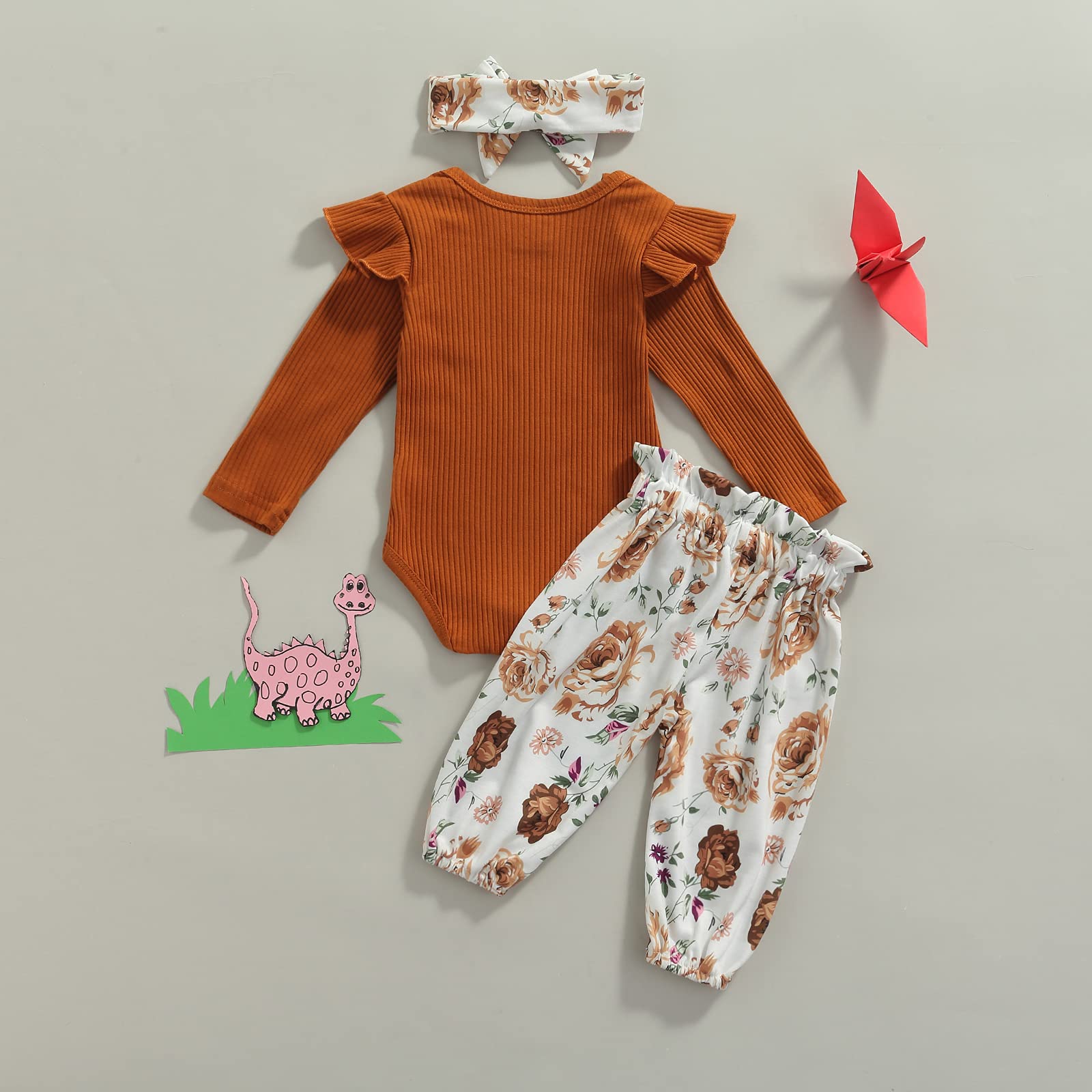 Adorable Newborn Baby Girl Outfits - Ribbed Romper & Floral Shorts Set | Cute Infant Clothes for Fall | Perfect for Photos, Playdates & Special Occasions