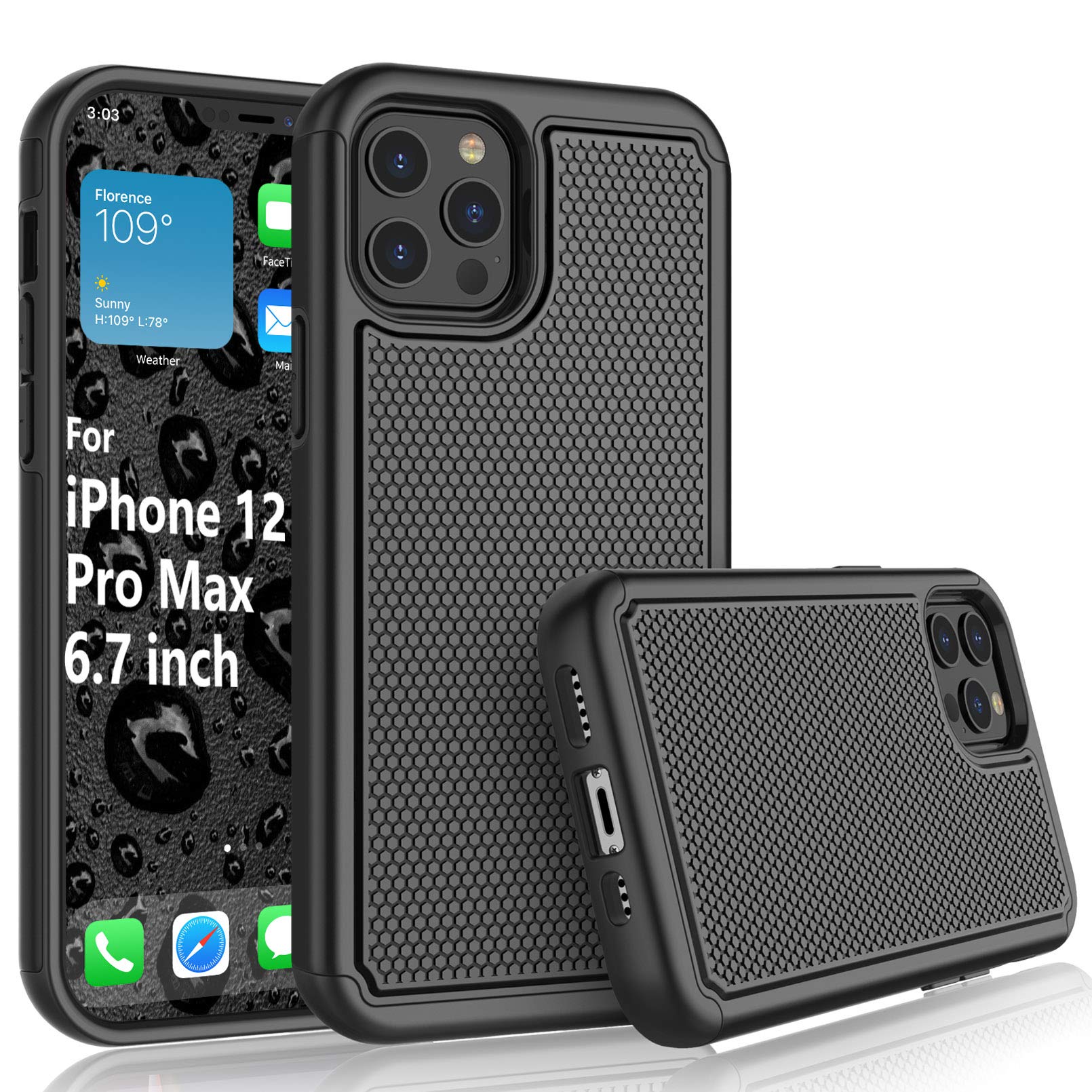 Tekcoo Tmajor Series Shockproof iPhone 12 Pro Max Case (6.7 inch) - Rugged Hard Plastic Protective Cover with Anti-Slip Grip & Scratch Resistant Design - Perfect for Outdoor Activities, Work & Daily Use (Black)