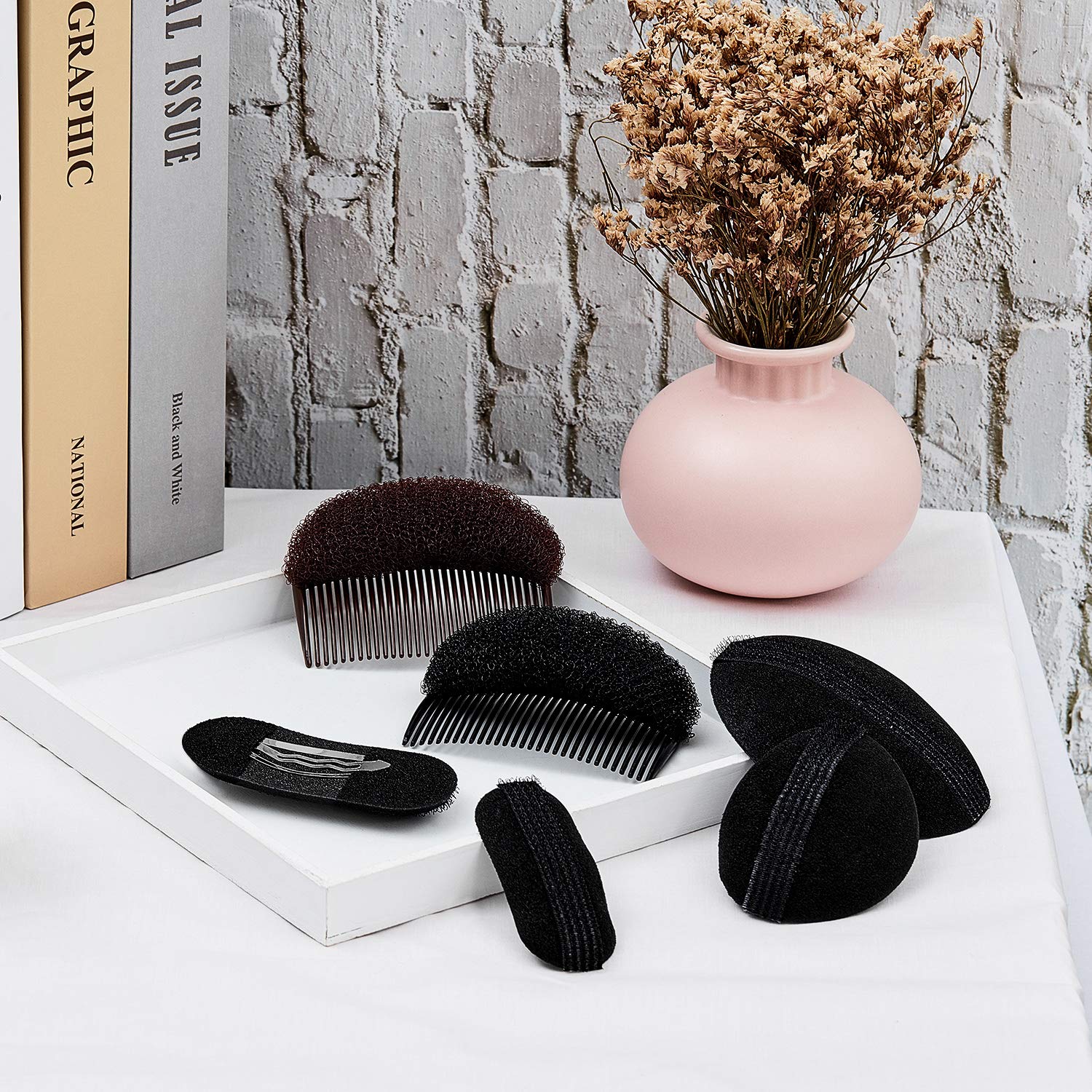 Bump It Up Volume Hair Base Set - Sponge Styling Insert, Braid Tool, Comb Clip, Bun Pad Accessories for Women & Girls DIY Hairstyles (14 Pieces) - Perfect for Parties, Weddings, and Everyday Volume Boost
