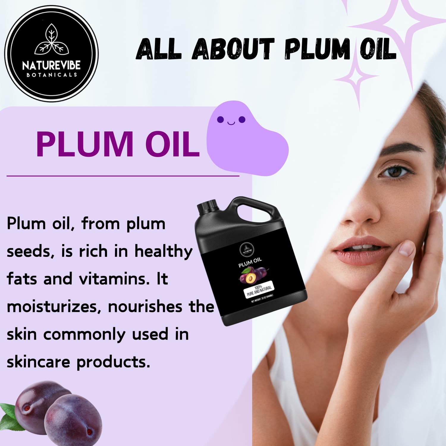 Naturevibe Botanicals Organic Plum Oil & Aloe Vera Oil Combo - 32oz Each | Cold Pressed, Unrefined for Hair, Skin & Massage | Perfect for DIY Beauty & Aromatherapy