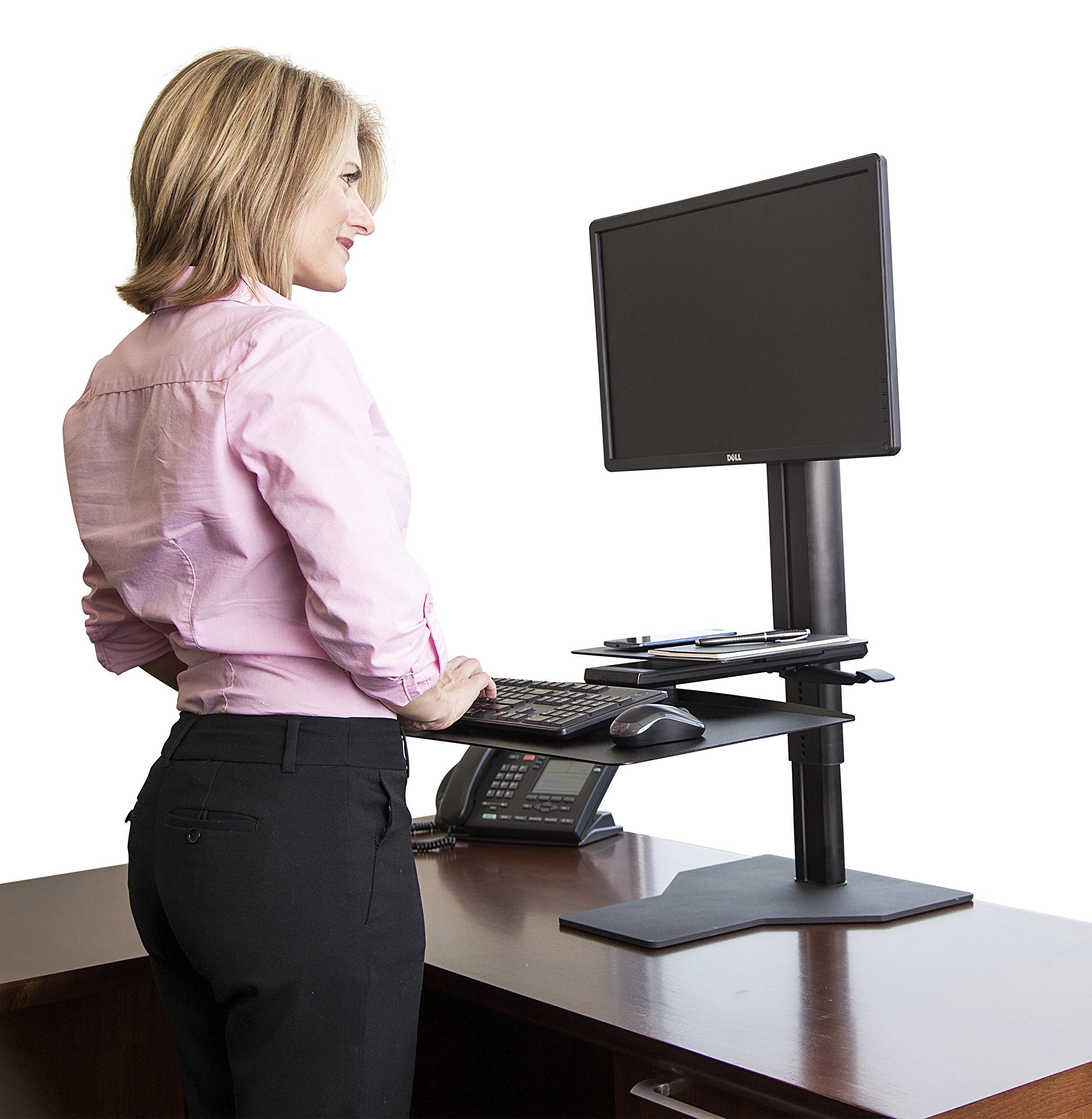 Adjustable Sit2Stand Standing Desk Converter - Single Monitor Mount in Black for Home & Office Workspace - Ergonomic Height Adjustable Workstation for Computer, Laptop & Monitor Use
